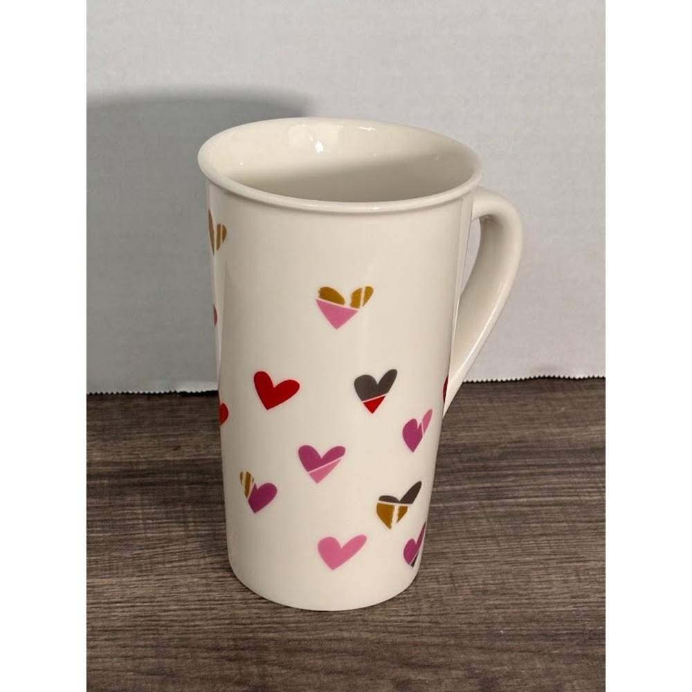 Starbucks 2019 Hearts Ceramic Coffee Mug 16oz White Red Pink Gold Tall Traveler